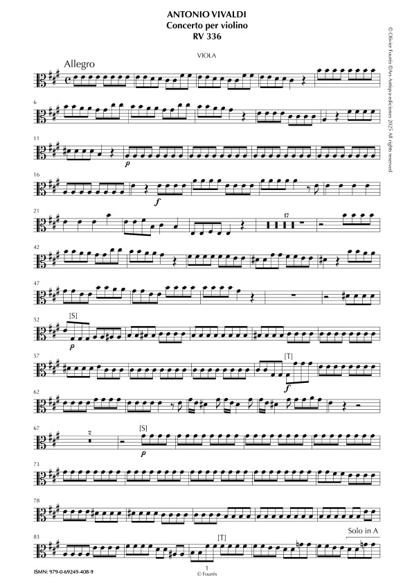 RV 336 Concerto per Violino in La maggiore opera undecima n.III