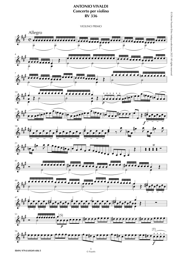 RV 336 Concerto per Violino in La maggiore opera undecima n.III