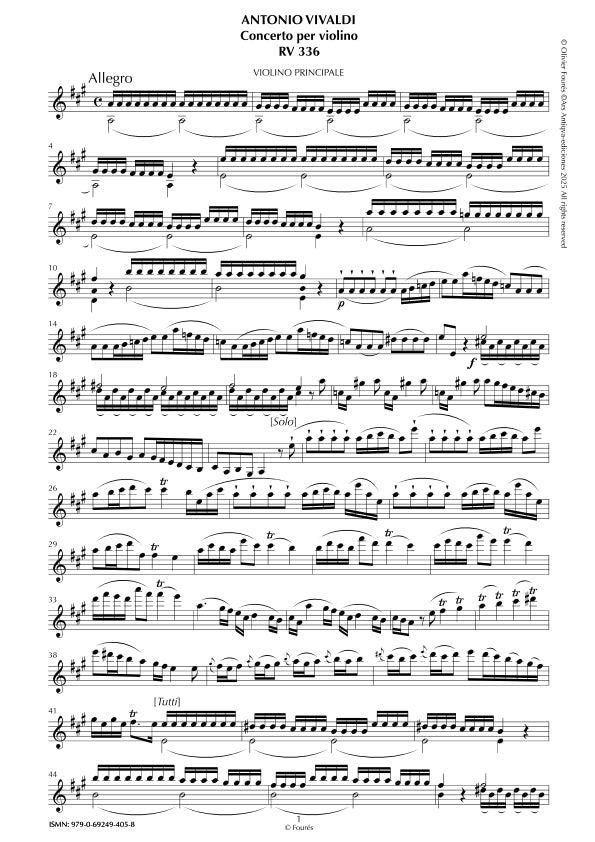 RV 336 Concerto per Violino in La maggiore opera undecima n.III