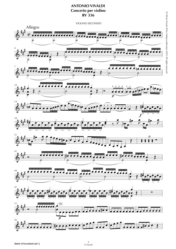 RV 336 Concerto per Violino in La maggiore opera undecima n.III