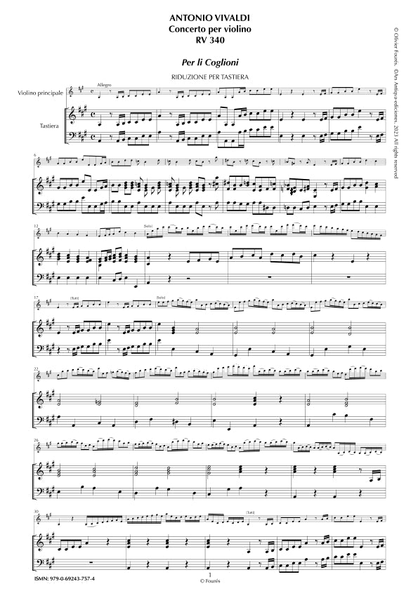 RV 340 Concerto per Violino in La maggiore "per li coglioni"
