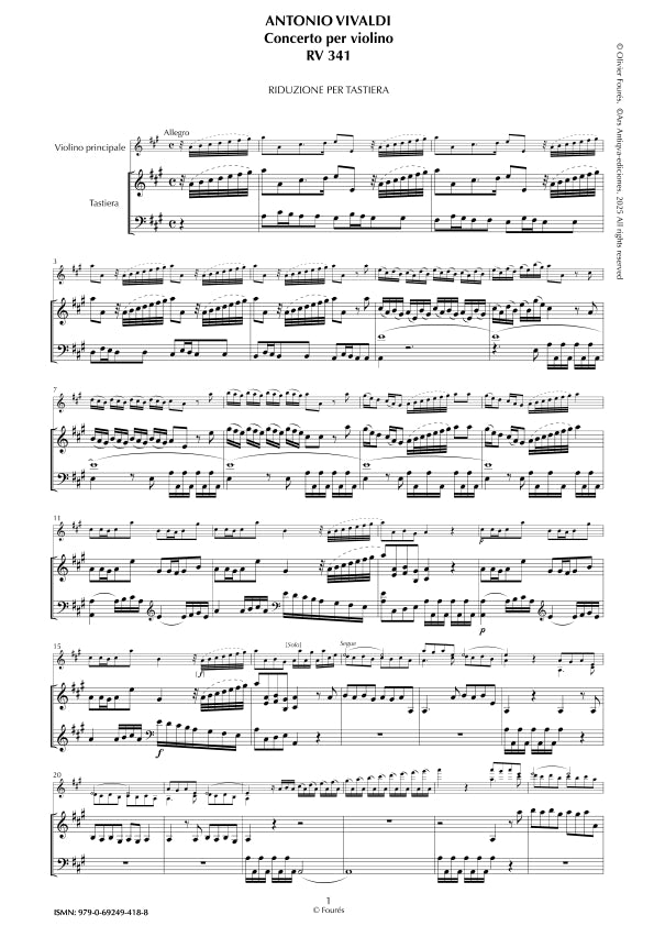 RV 341 Concerto per Violino in La maggiore