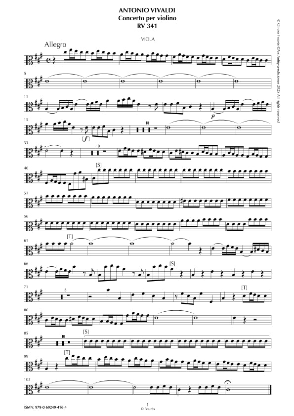 RV 341 Concerto per Violino in La maggiore