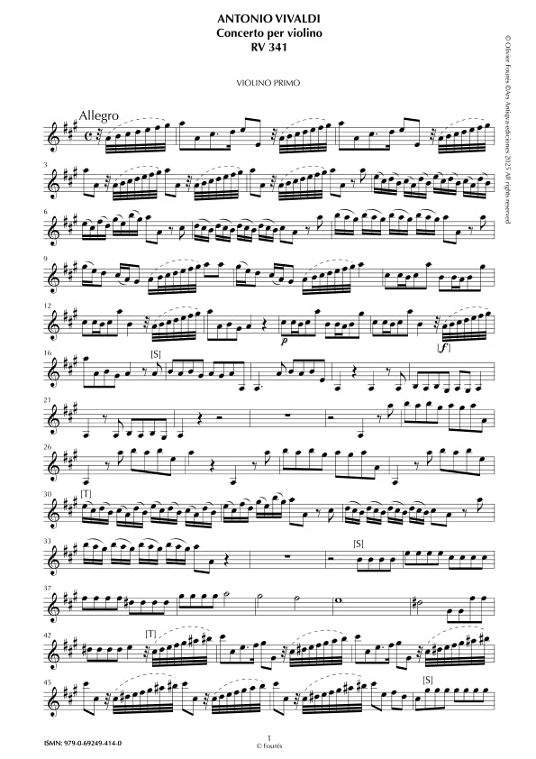 RV 341 Concerto per Violino in La maggiore