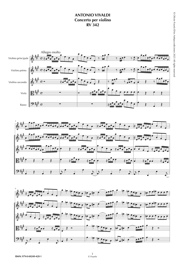 RV 342 Concerto per Violino in La maggiore