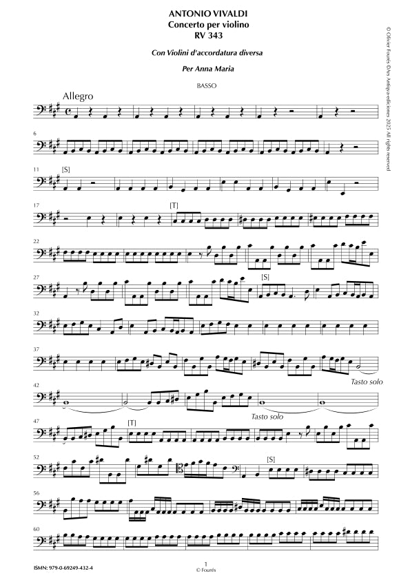 RV 343 Concerto per Violino in La maggiore "con violini d´accordatura diversa" per Anna Maria