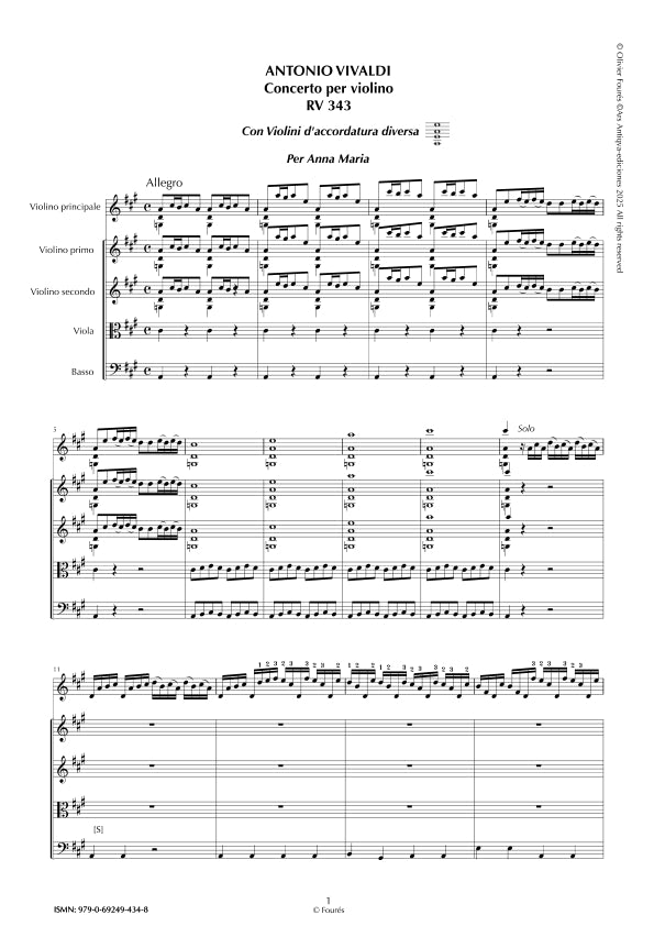 RV 343 Concerto per Violino in La maggiore "con violini d´accordatura diversa" per Anna Maria