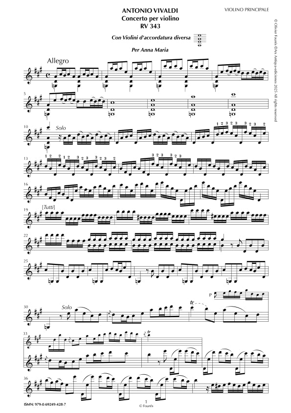 RV 343 Concerto per Violino in La maggiore "con violini d´accordatura diversa" per Anna Maria
