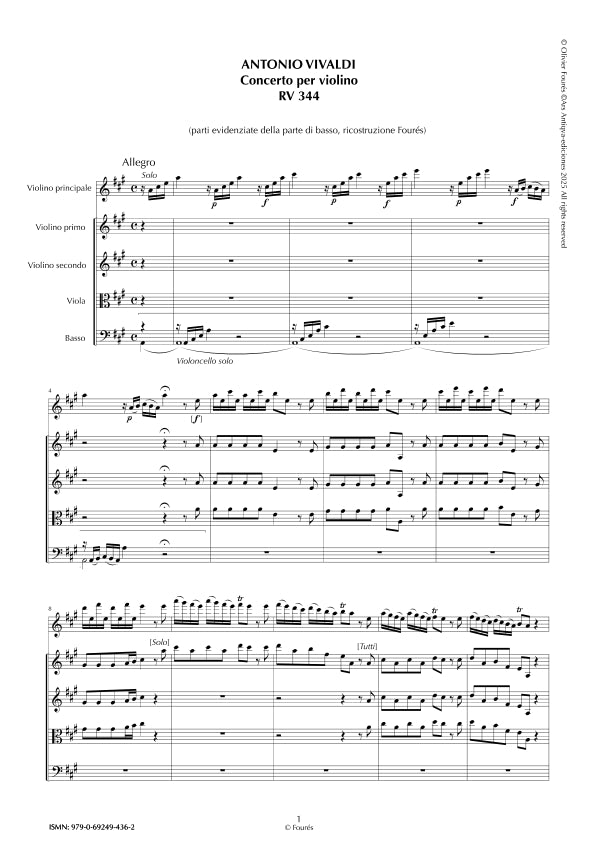 RV 344 Concerto per Violino in La maggiore -ricostruzione Olivier Fourés-