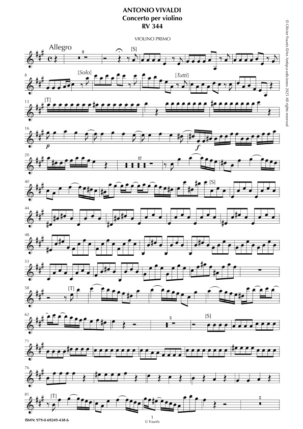 RV 344 Concerto per Violino in La maggiore -ricostruzione Olivier Fourés-