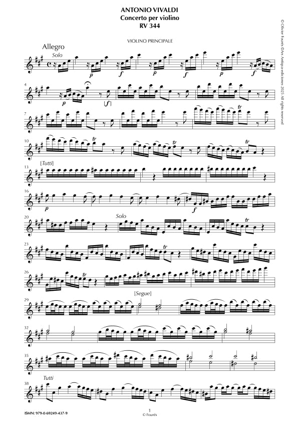 RV 344 Concerto per Violino in La maggiore -ricostruzione Olivier Fourés-