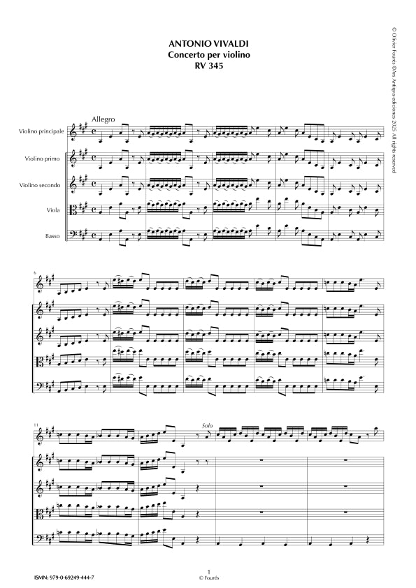 RV 345 Concerto per Violino in La maggiore -La Cetra- opera nona n.II