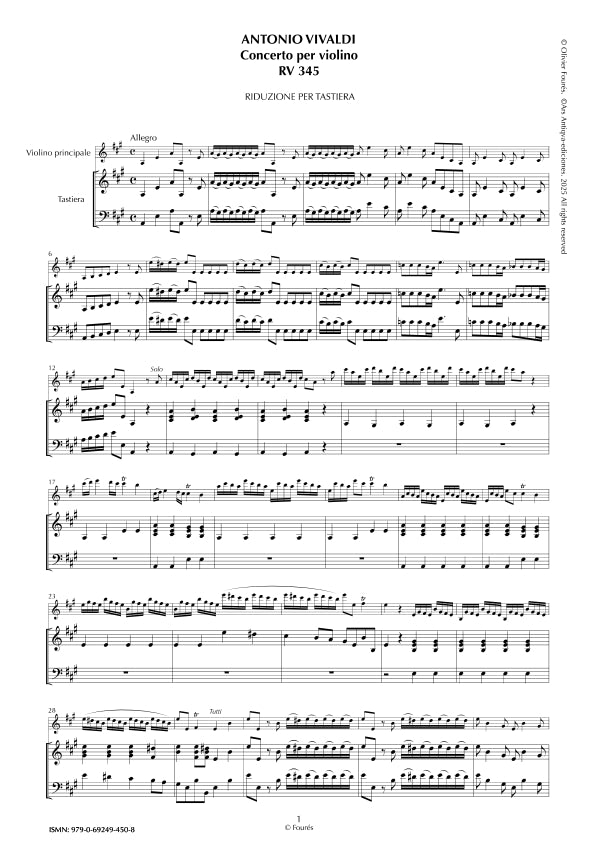 RV 345 Concerto per Violino in La maggiore -La Cetra- opera nona n.II