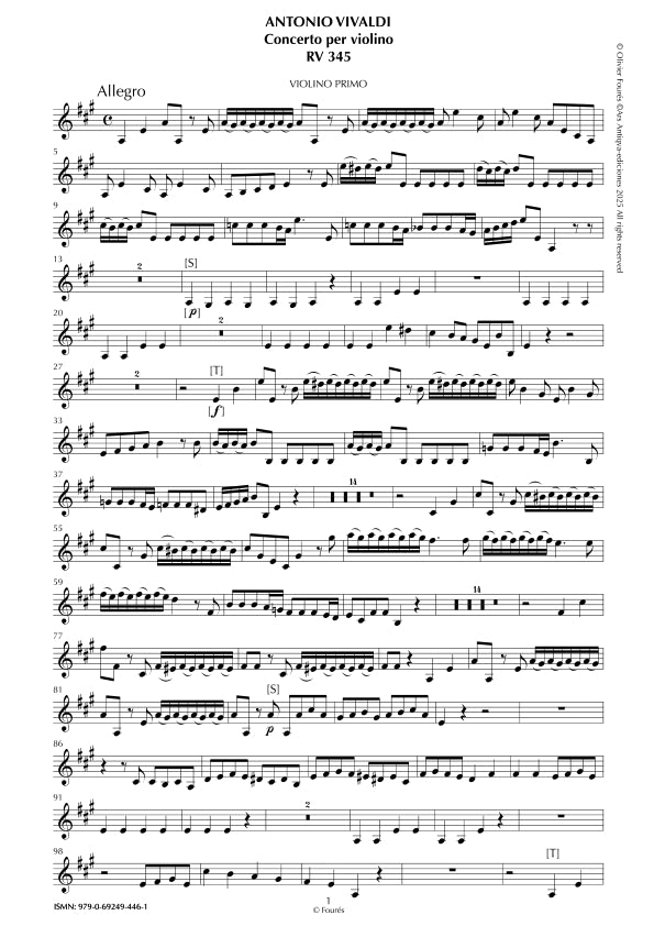 RV 345 Concerto per Violino in La maggiore -La Cetra- opera nona n.II