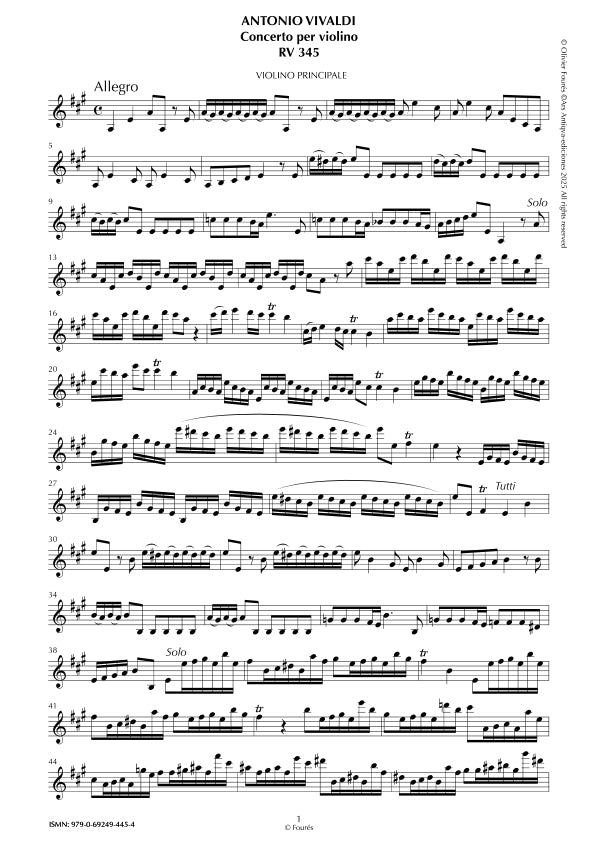 RV 345 Concerto per Violino in La maggiore -La Cetra- opera nona n.II