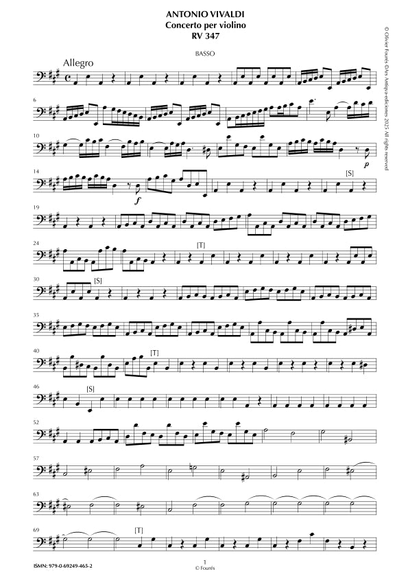 RV 347 Concerto per Violino in La maggiore "La Stravaganza" opera quarta N.V