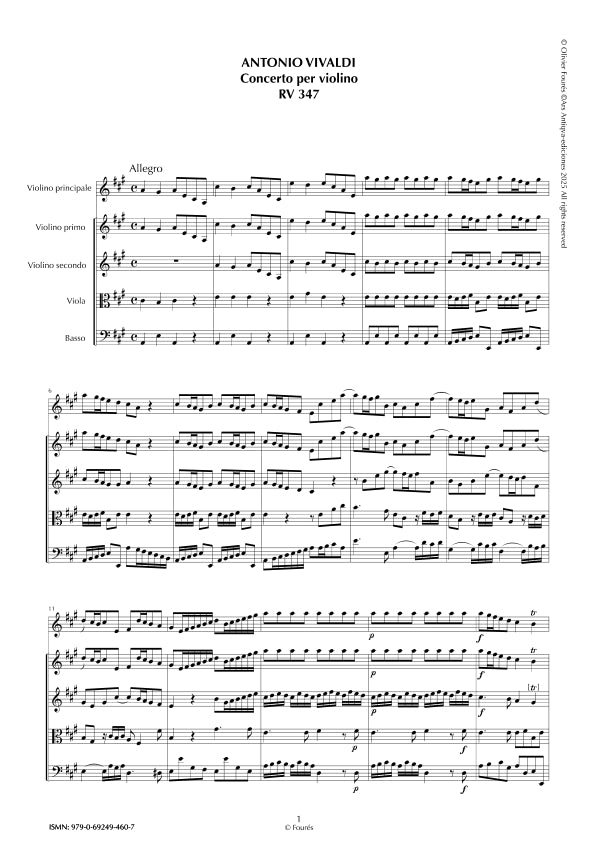 RV 347 Concerto per Violino in La maggiore "La Stravaganza" opera quarta N.V