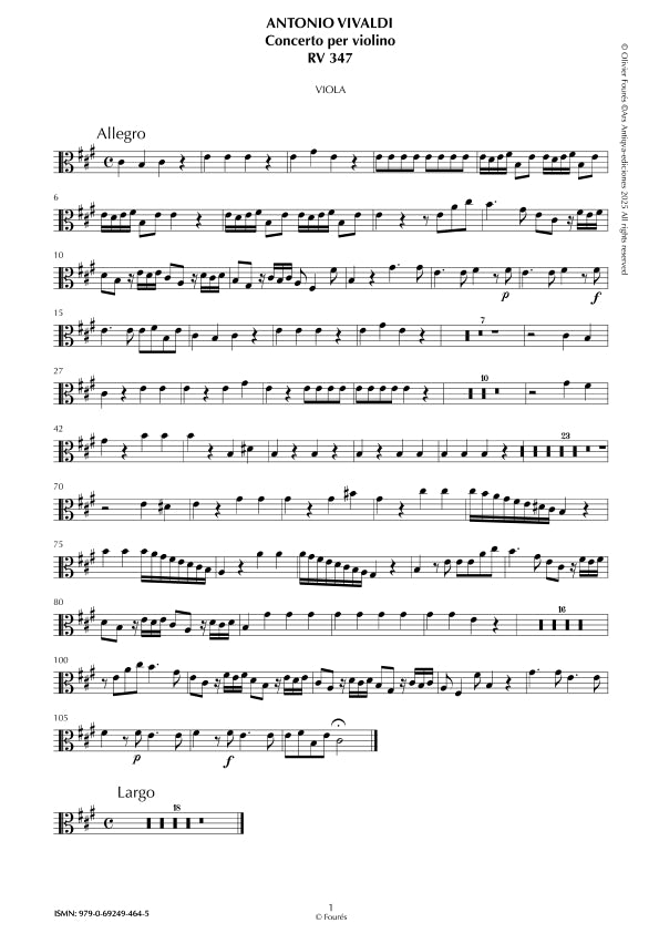 RV 347 Concerto per Violino in La maggiore "La Stravaganza" opera quarta N.V