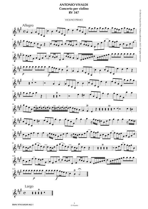 RV 347 Concerto per Violino in La maggiore "La Stravaganza" opera quarta N.V