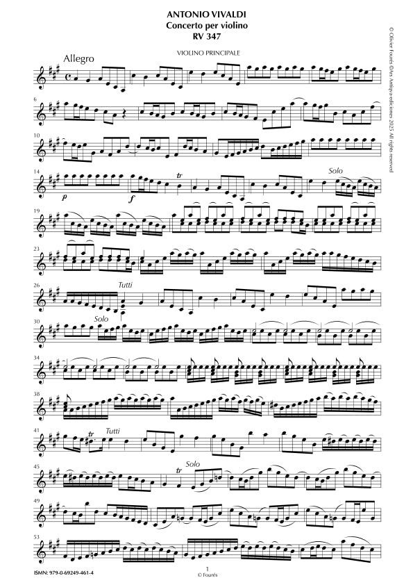 RV 347 Concerto per Violino in La maggiore "La Stravaganza" opera quarta N.V