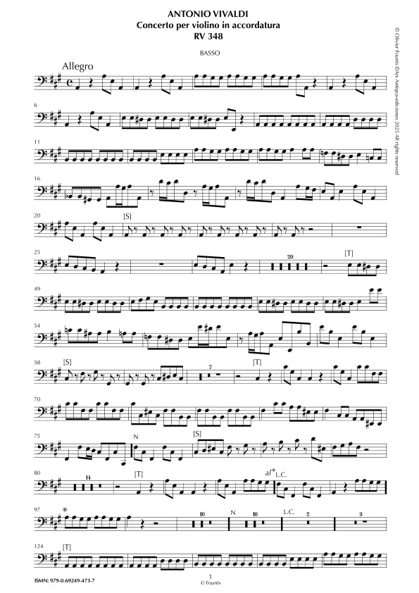 RV 348 Concerto per Violino in La maggiore -per Violino in accordatura- -La Cetra- opera nona n.VI