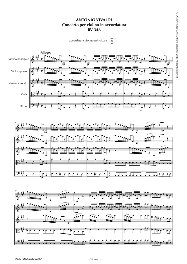 RV 348 Concerto per Violino in La maggiore -per Violino in accordatura- -La Cetra- opera nona n.VI