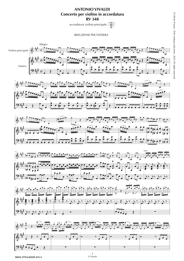 RV 348 Concerto per Violino in La maggiore -per Violino in accordatura- -La Cetra- opera nona n.VI