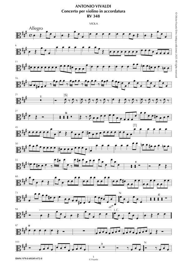 RV 348 Concerto per Violino in La maggiore -per Violino in accordatura- -La Cetra- opera nona n.VI