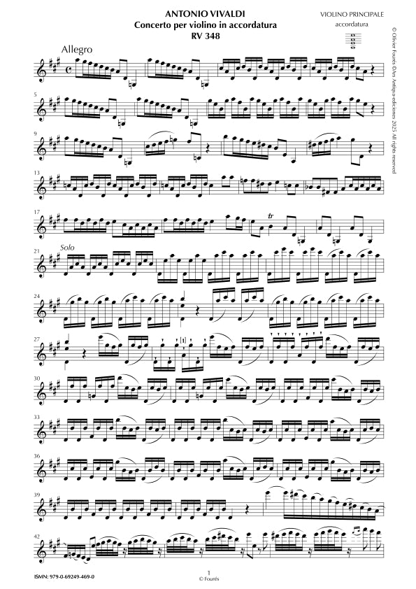 RV 348 Concerto per Violino in La maggiore -per Violino in accordatura- -La Cetra- opera nona n.VI