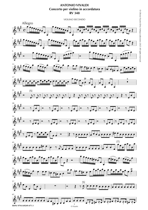 RV 348 Concerto per Violino in La maggiore -per Violino in accordatura- -La Cetra- opera nona n.VI