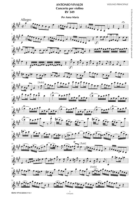 RV 349 Concerto per Violino in La maggiore per Anna Maria