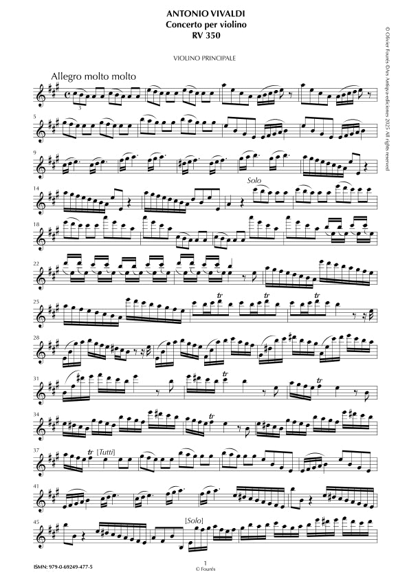 RV 350 Concerto per Violino in La maggiore