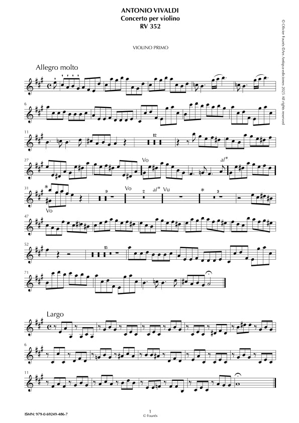 RV 352 Concerto per Violino in La maggiore