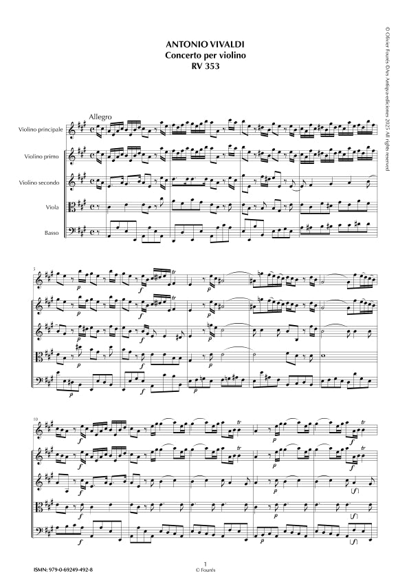 RV 353 Concerto per Violino in La maggiore