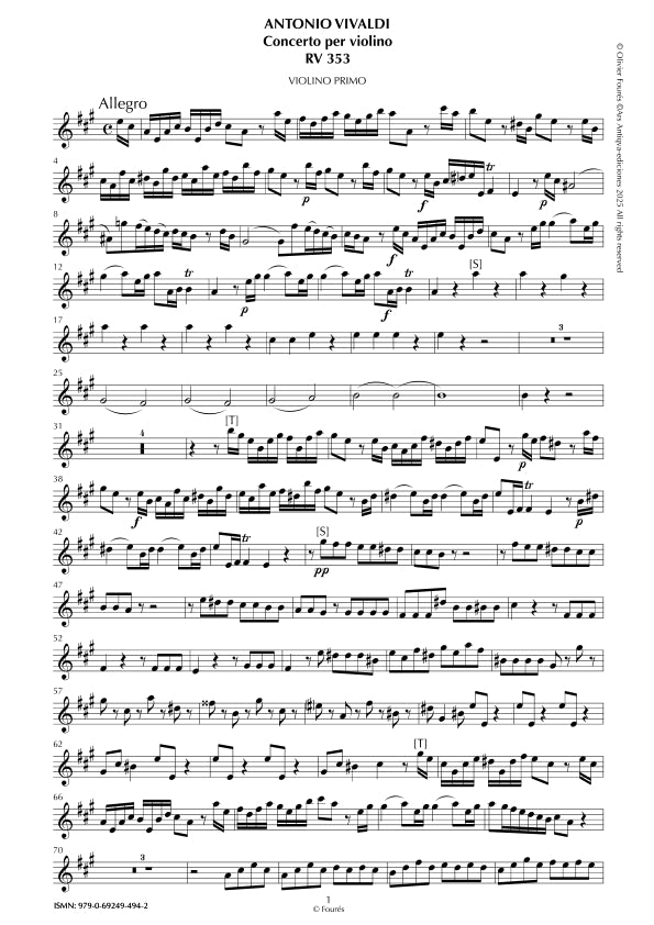 RV 353 Concerto per Violino in La maggiore