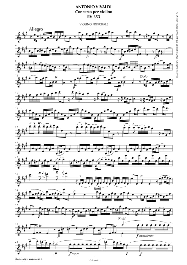 RV 353 Concerto per Violino in La maggiore