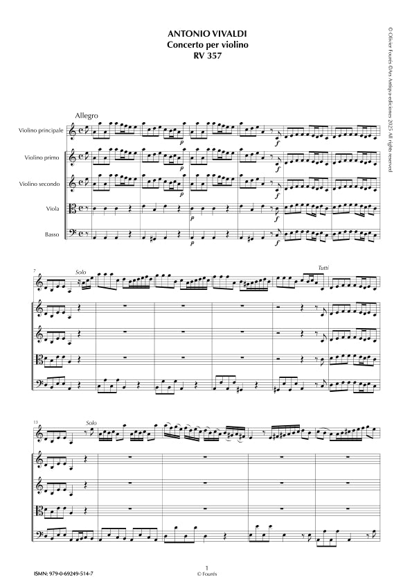 RV 357 Concerto per Violino in la minore "La Stravaganza" opera quarta N.IV