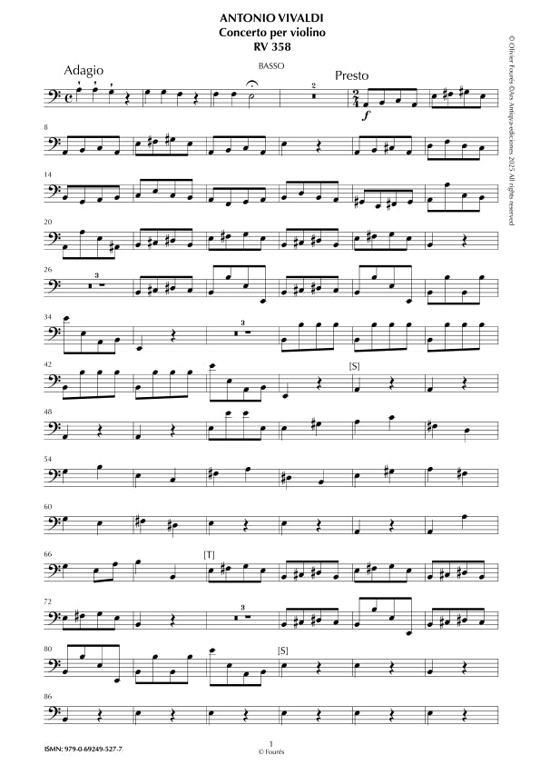 RV 358 Concerto per Violino in la minore "La Cetra" opera nona n.V