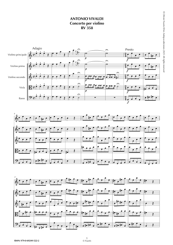 RV 358 Concerto per Violino in la minore "La Cetra" opera nona n.V