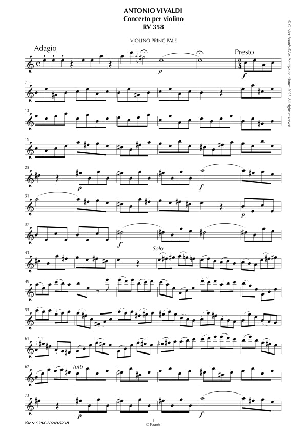 RV 358 Concerto per Violino in la minore "La Cetra" opera nona n.V