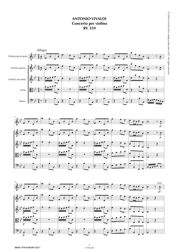 RV 359 Concerto per Violino in SI-b maggiore "La Cetra" opera nona n.VII