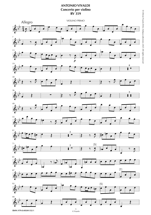 RV 359 Concerto per Violino in SI-b maggiore "La Cetra" opera nona n.VII