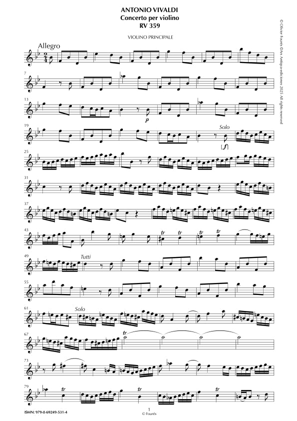 RV 359 Concerto per Violino in SI-b maggiore "La Cetra" opera nona n.VII