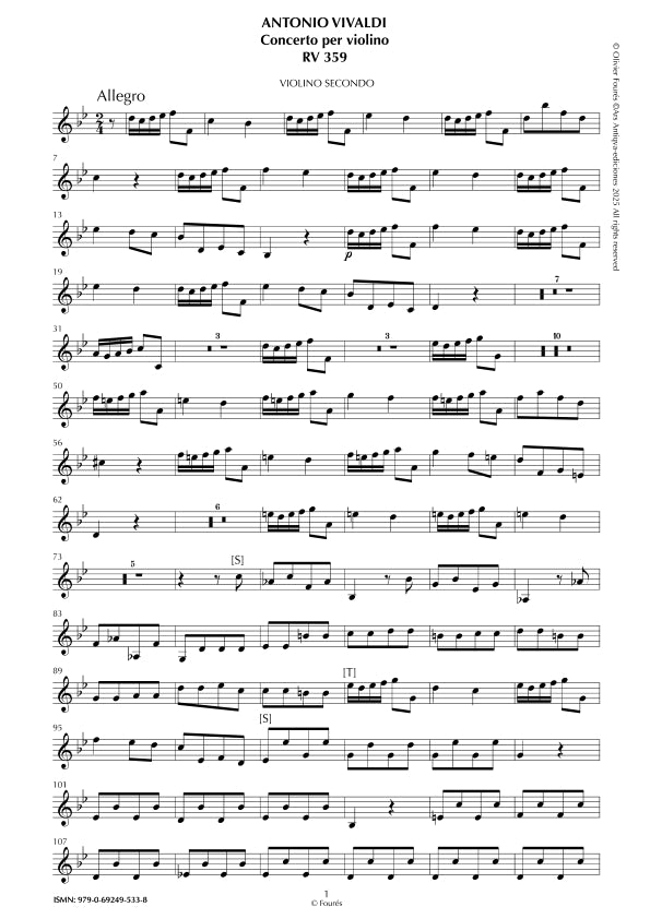 RV 359 Concerto per Violino in SI-b maggiore "La Cetra" opera nona n.VII