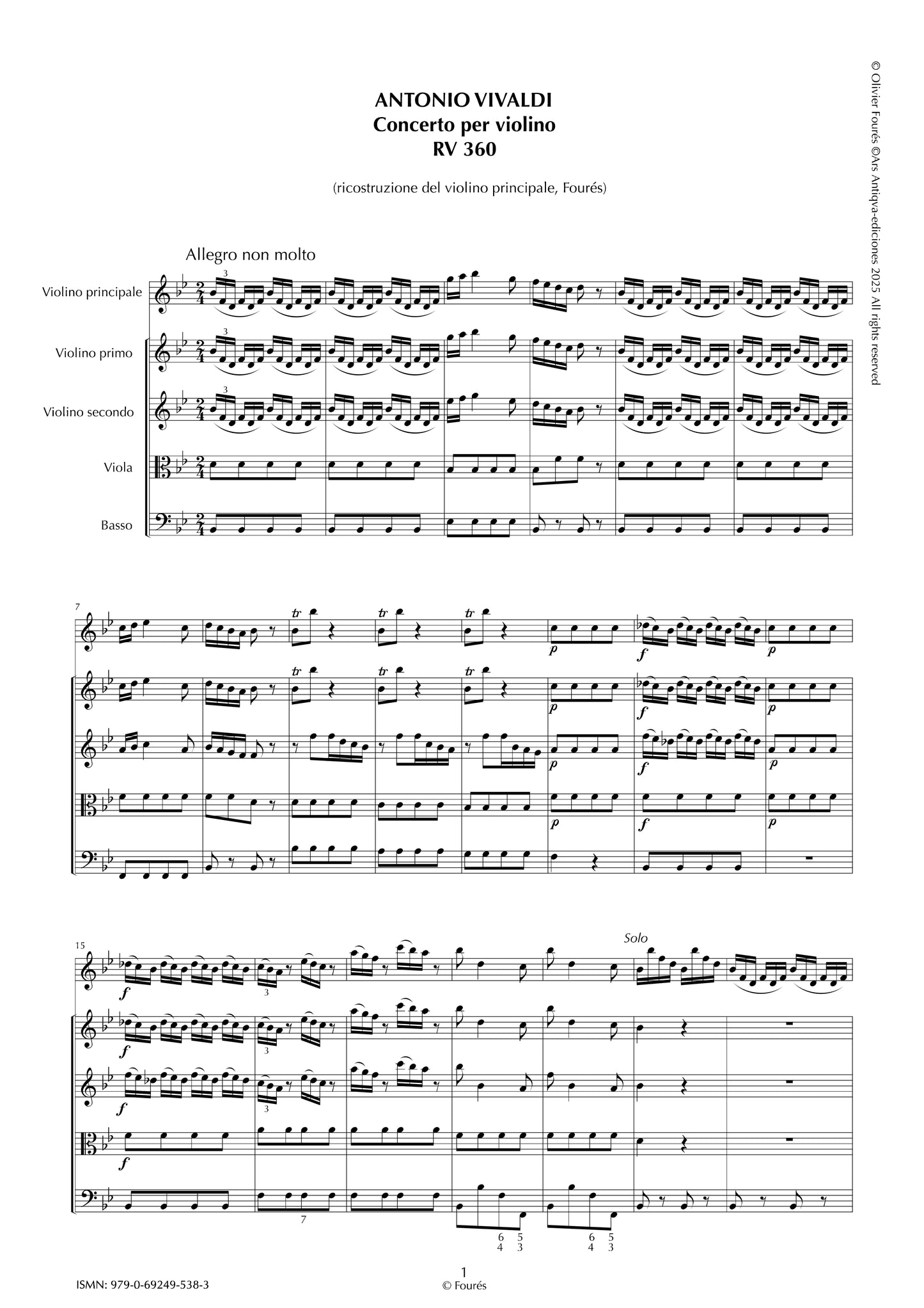 RV 360 Concerto per Violino in Sib maggiore -ricostruzione Olivier Fourés-