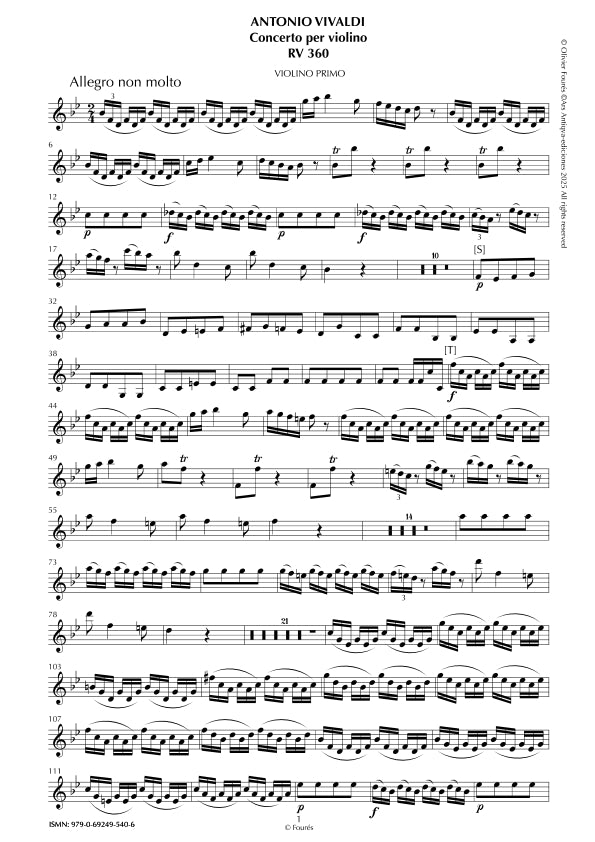 RV 360 Concerto per Violino in Sib maggiore -ricostruzione Olivier Fourés-