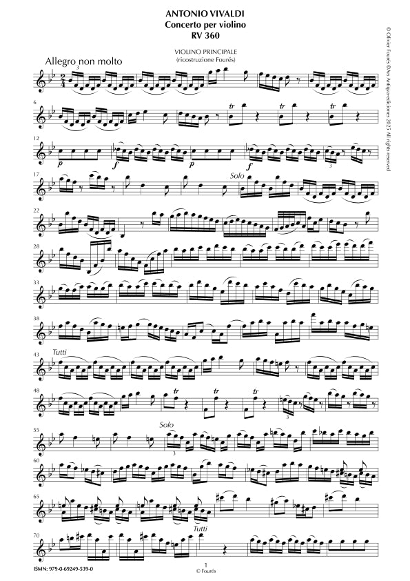RV 360 Concerto per Violino in Sib maggiore -ricostruzione Olivier Fourés-