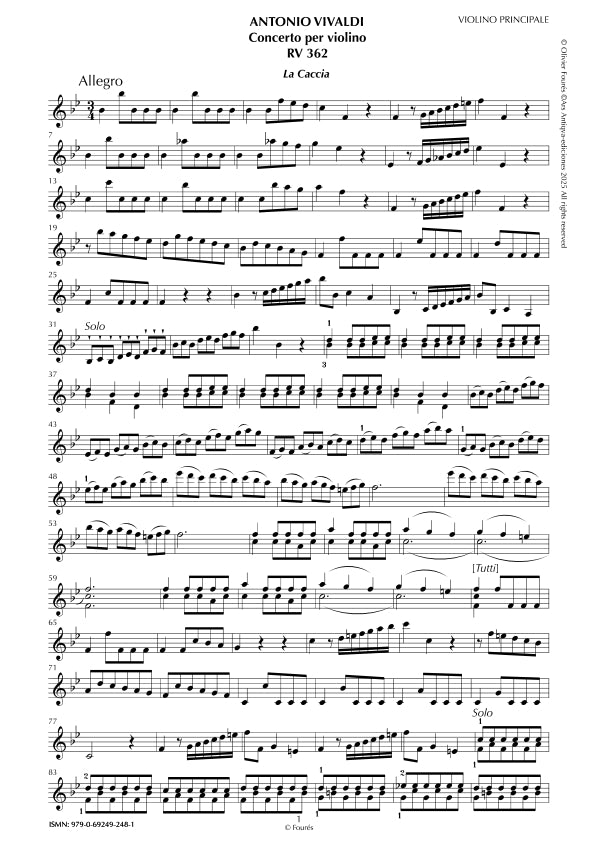 RV 362 Concerto per Violino in SI-b maggiore -LA CACCIA- "Il Cimento dell´Armonia e dell´Invenzione" opera ottava N.X