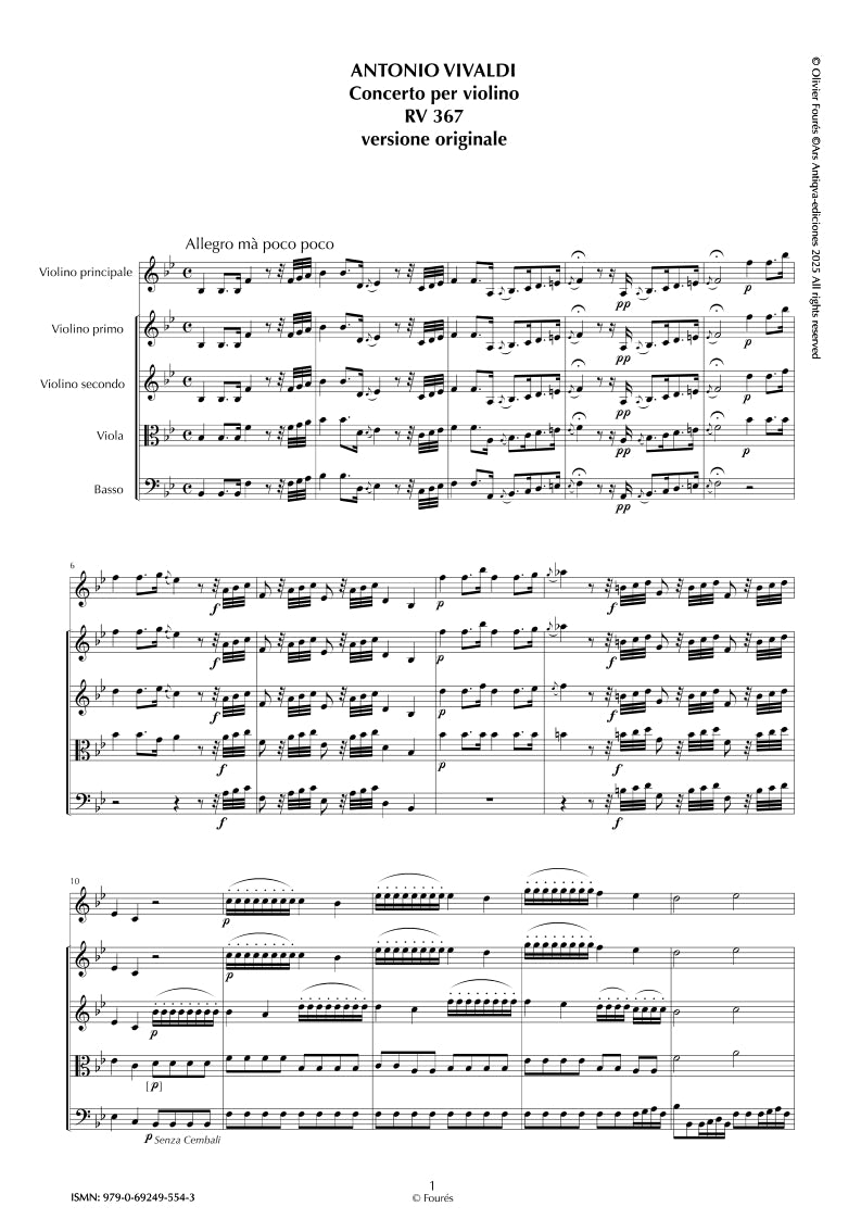 RV 367 Concerto per Violino in Si-b maggiore