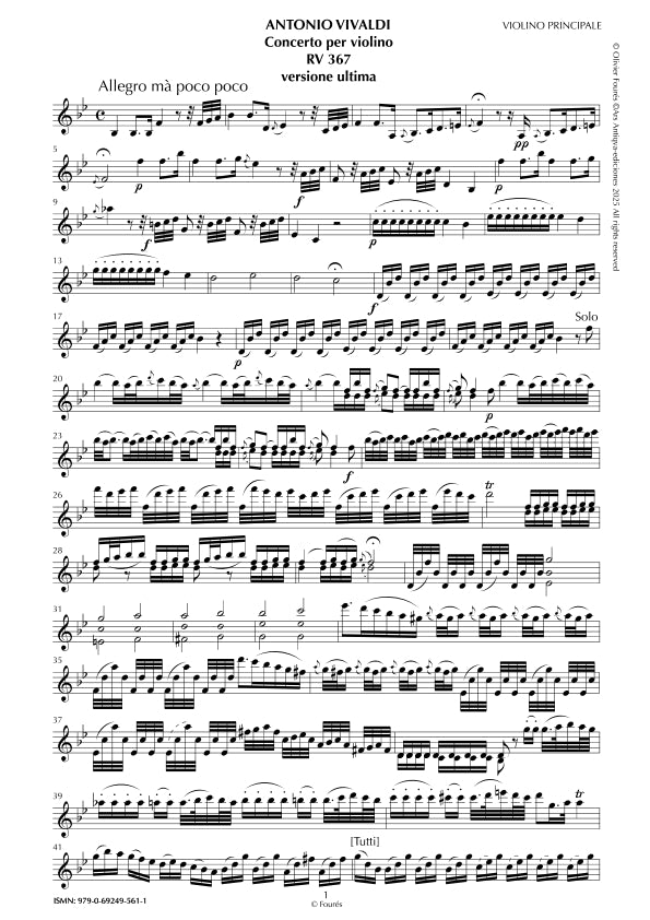 RV 367 Concerto per Violino in Si-b maggiore